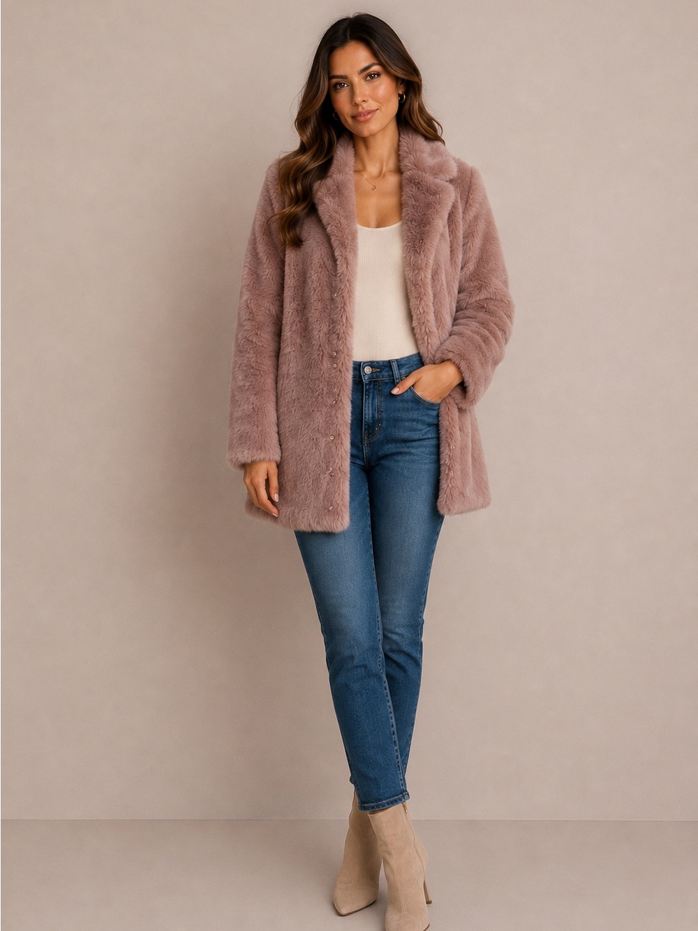 CAbi Mauve Teddy Faux Fur Coat